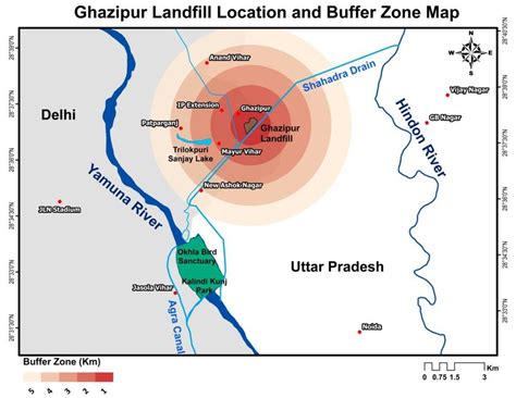 Ghazipur Landfill Location and Buffer Zone Map | Download Scientific ...