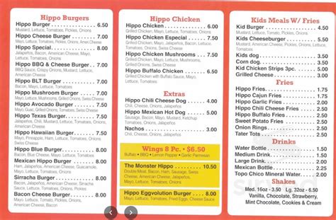 Menu for Hippo Burgers in Houston, TX | Sirved