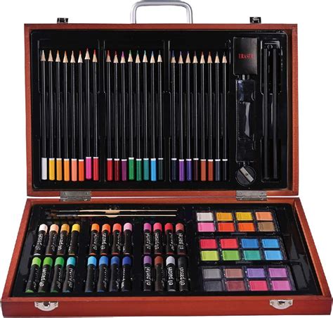 Professional Art Kit Drawing and Sketching Set 82-Piece in Wooden Box Colored Pencils, Art Kit ...