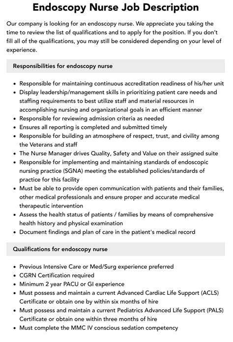 Endoscopy Nurse Job Description | Velvet Jobs