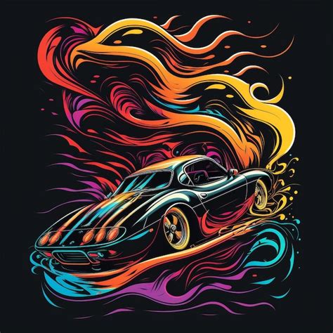 Premium Photo | A colorful illustration of a car with flames on the bottom.