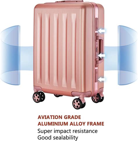 Rose Gold 20 Hardside Aluminum Spinner Suitcase with Two Locks Carry-On ...