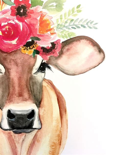 || Watercolor Cow with Flower Crown || MOO #watercolorarts | Cow art, Cow painting, Watercolor art