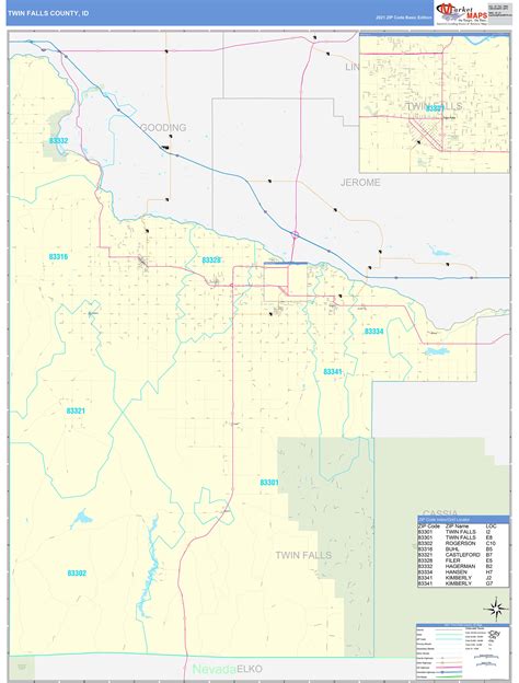 Twin Falls County, ID Zip Code Wall Map Basic Style by MarketMAPS ...