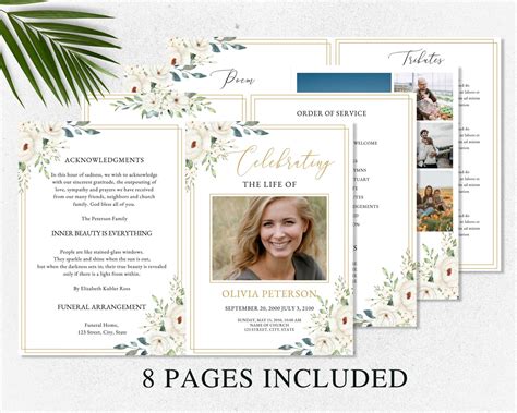 8 Page Funeral Program Template, Canva Funeral Template Printable ...