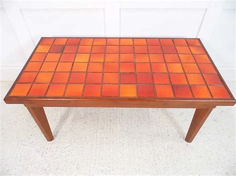 Vintage Retro Bespoke 1970s French orange glazed Tiled Coffee Table ...