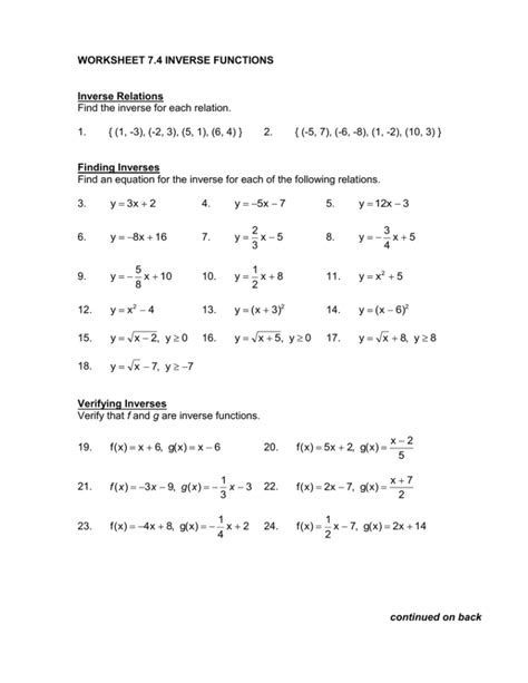 Inverse Functions Worksheet Answer Key — db-excel.com