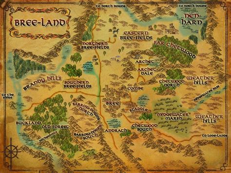 Map of Bree-land, a region in the land of Eriador, Middle-earth. Lord of the Rings Online (LOTRO ...