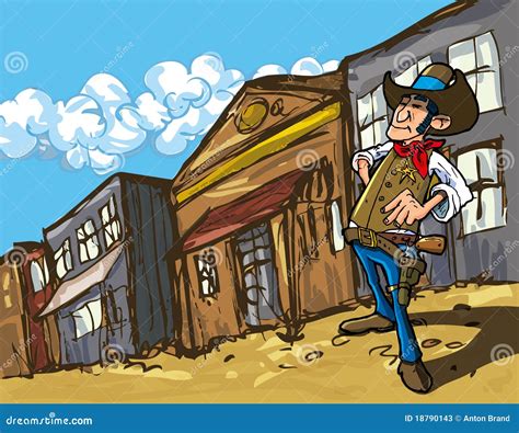 Cartoon Cowboy In A Western Old West Town Stock Photos - Image: 18790143