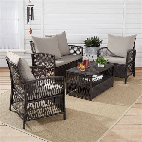 Mainstays Sanza Rattan 4-Piece Wicker Patio Furniture Conversation Set, Beige - Walmart.com ...