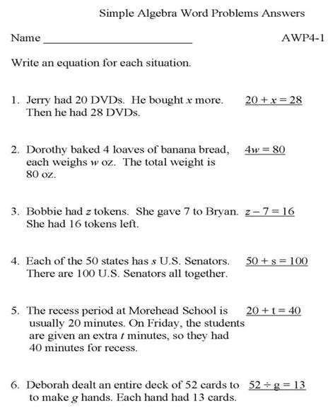 BlueBonkers - Algebra - Word Problems - P1 (solution) : free printable ...