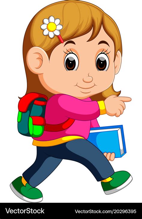 School girl cartoon walking Royalty Free Vector Image