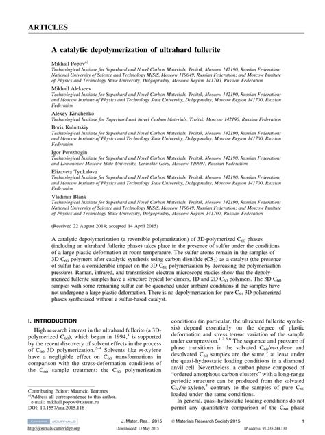 (PDF) A catalytic depolymerization of ultrahard fullerite