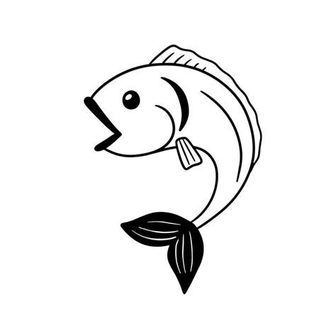 Black and white fish drawing. Simple hand drawn fish illustration isolated on white. Doodle ...