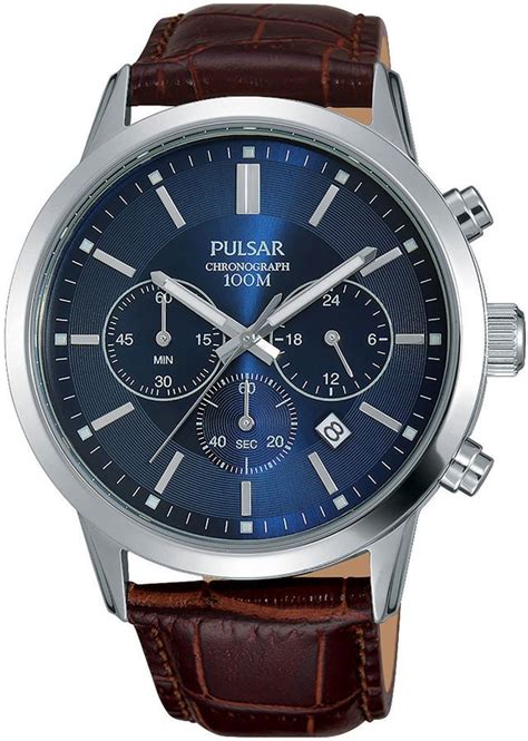 Pulsar Mens Brown Leather Strap Blue Dial Chronograph Watch - ShopStyle Clothes and Shoes ...