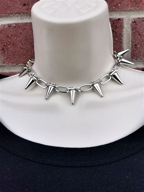 Spike Choker Necklace Spike Chain Choker Necklace Gothic - Etsy