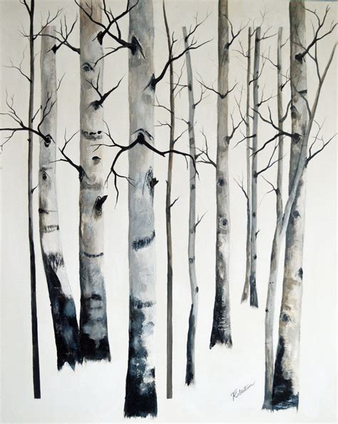 Aspen Trees Painting, Tree Painting Canvas, Winter Landscape Painting, Black Art Painting ...