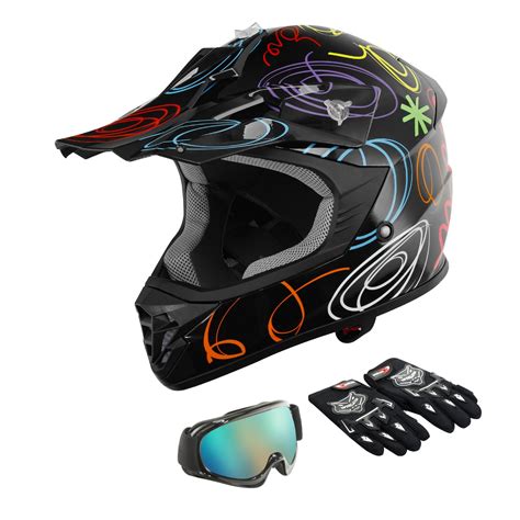 TCMT DOT Dirt Bike Set, Youth Helmet, Gloves, Goggles, XL, Black Graffiti - Walmart.com