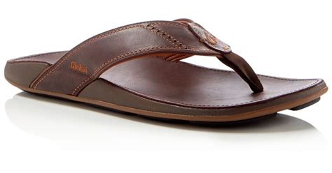 Olukai Leather Nui Flip-flops in Brown for Men - Lyst