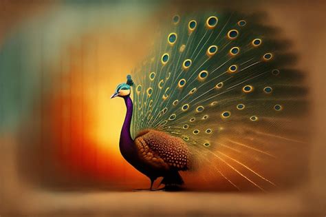 A peacock with a colorful tail is shown with a gold background. | AI ...