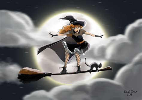 Witch and her black cat, Carol Ota on ArtStation at https://www.artstation.com/artwork/QzrZv3 ...