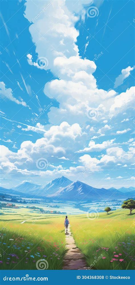 Manga-inspired Landscape Artwork: Hd Wallpapers of Mountainous Vistas Stock Illustration ...