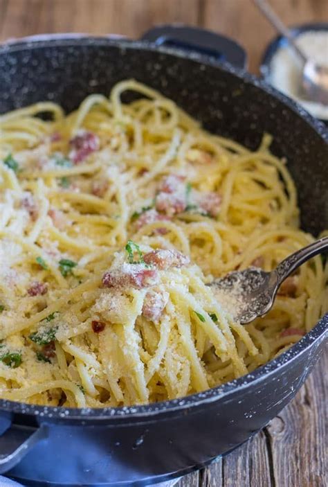 Classic Carbonara pancetta and egg Pasta, a fast, easy and delicious authentic Italian Pa ...