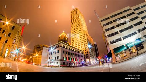 tulsa city skyline seen at night Stock Photo - Alamy