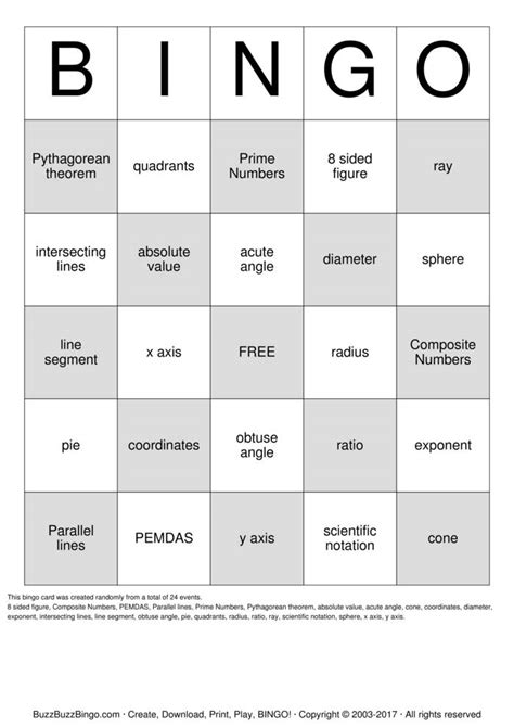 8th Grade Math Bingo Cards to Download, Print and Customize! - 6th Grade Math Worksheets