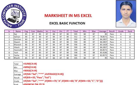 How to Create Marksheet in Excel and Excel Basic Formula with Video ...