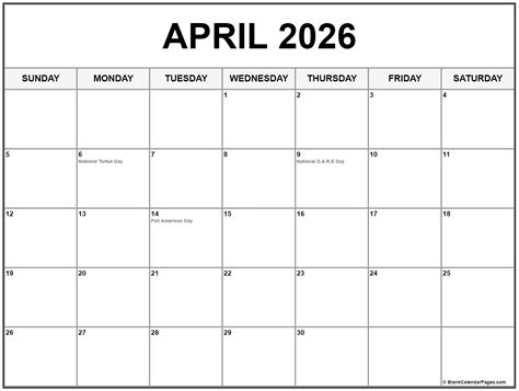 April 2026 with holidays calendar