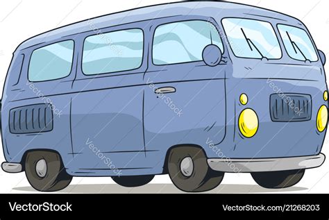 Cartoon cute blue retro van bus icon Royalty Free Vector