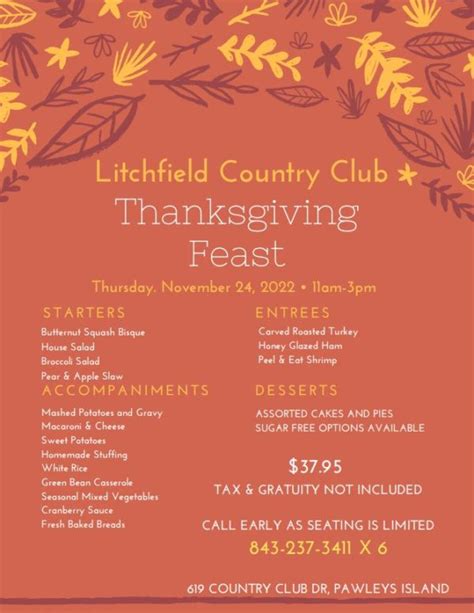 Litchfield Country Club Thanksgiving Feast - Prime Times Honors Card ...