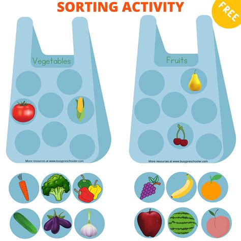 Fruit and Vegetable Free Sorting Activity | Sorting activities, Preschool activities toddler ...