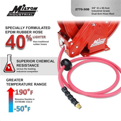 Milton Industrial Strength Air Hose Reel Auto- Retractable Steel Dual ...