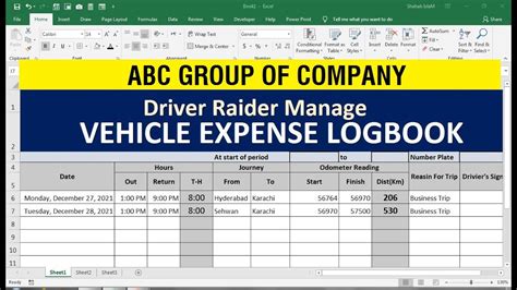 How To Make vehicle log book Record Maintain Sheet in excel - YouTube