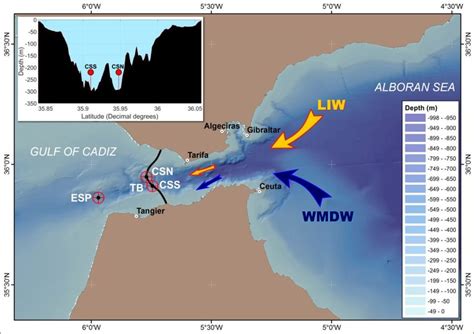 Map of the Strait of Gibraltar and westernmost area of the Alborán Sea....