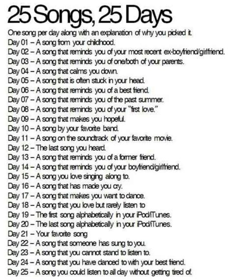 25 days 25 songs | Song notes, Journal prompts, Songs