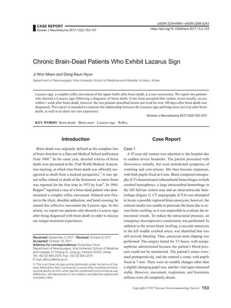 (PDF) Chronic Brain-Dead Patients Who Exhibit Lazarus Sign