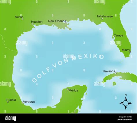 Stylized map of the area of the gulf of mexico. German captions Stock Photo - Alamy