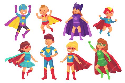 Dibujos animados de superhéroes niños personajes | Vector Premium