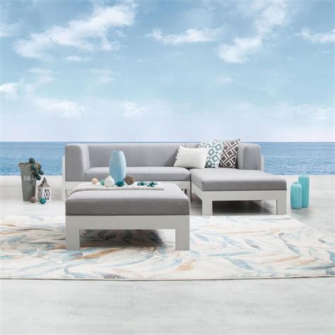 New Noosa White Outdoor Fabric Chaise Lounge With Ottoman | Lavita Outdoor