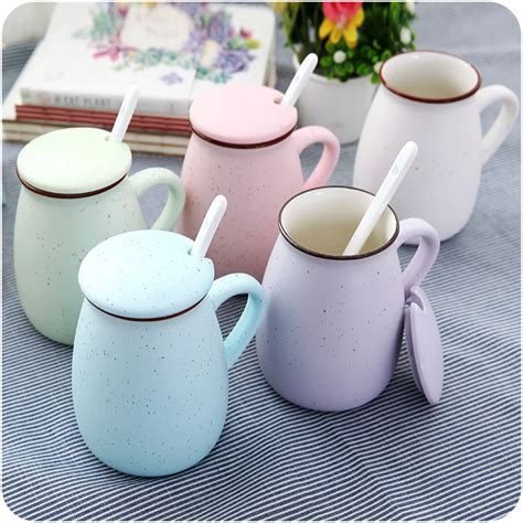 Unique 5 color starry retro milk cup ceramic Coffee mug with lid spoon ...