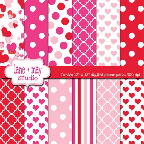 Digital Scrapbook Papers Hot Pink and Red Valentine's Day Hearts, Polka ...