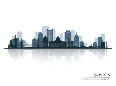 Boston, Skyline Silhouette with Reflection. Stock Vector - Illustration ...