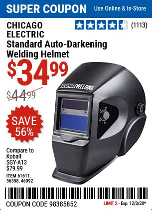 CHICAGO ELECTRIC Standard Auto Darkening Welding Helmet for $34.99 ...