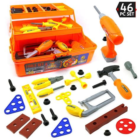 46 Piece Kids Toy Tool Set With Tool Box And Toy Power Tools - Kids Pretend - Walmart.com ...