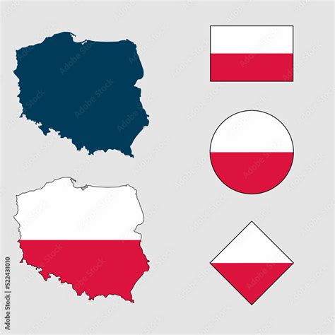 Vector of Poland country outline silhouette with flag set isolated on ...