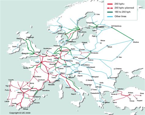 Europe International & high speed train rail maps