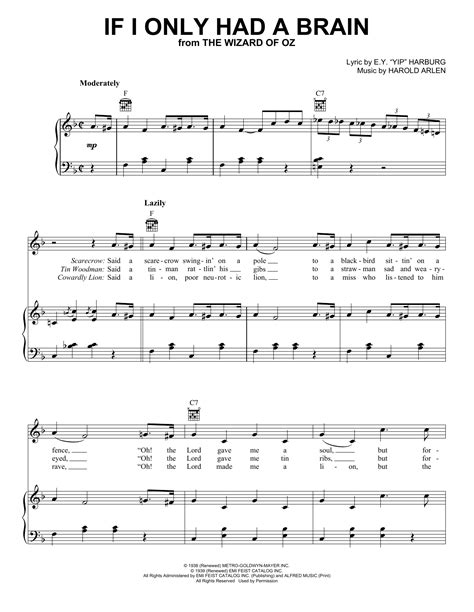 If I Only Had A Brain sheet music by Ray Bolger (Piano, Vocal & Guitar (Right-Hand Melody) – 28768)